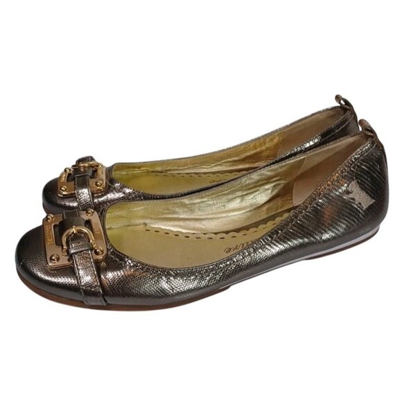 Vtg Juicy Couture 8.5 Y2K Metallic Leather Gold Buckle Ballet Flats Scottie Dog - Picture 13 of 15